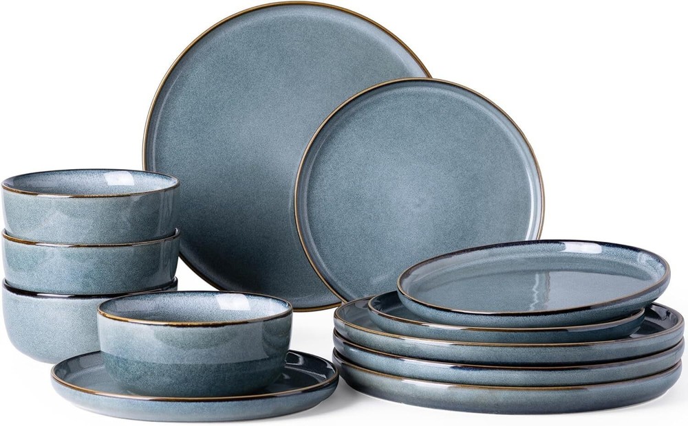 Ceramic Dinnerware Sets for 4 12 Pieces Stoneware Plates Bowls Sets Space Blue