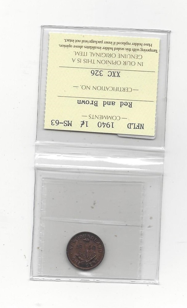 1940 ICCS Graded Newfoundland, Small One Cent, **MS-63**