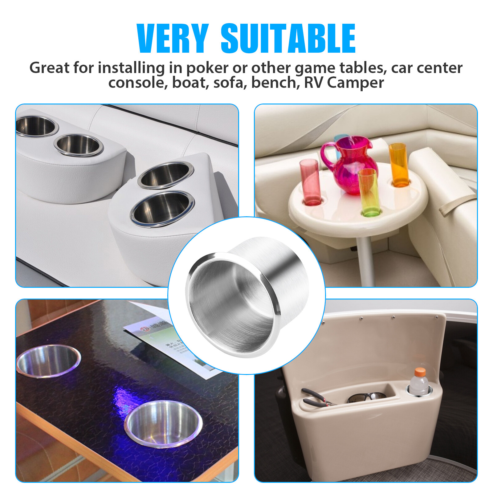 2x Universal Stainless Steel Cup Drink Holders for Car Boat Truck Marine Camper