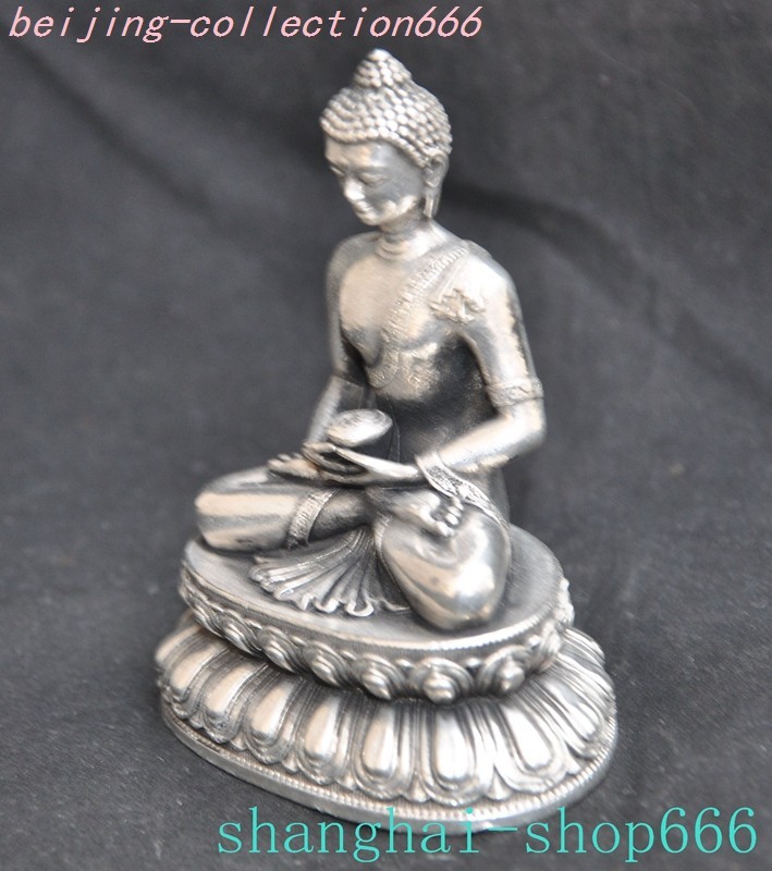 3.8"Xizang Buddhism Tibetan silve Shakyamuni Sakyamuni Shakya Mani Buddha Statue
