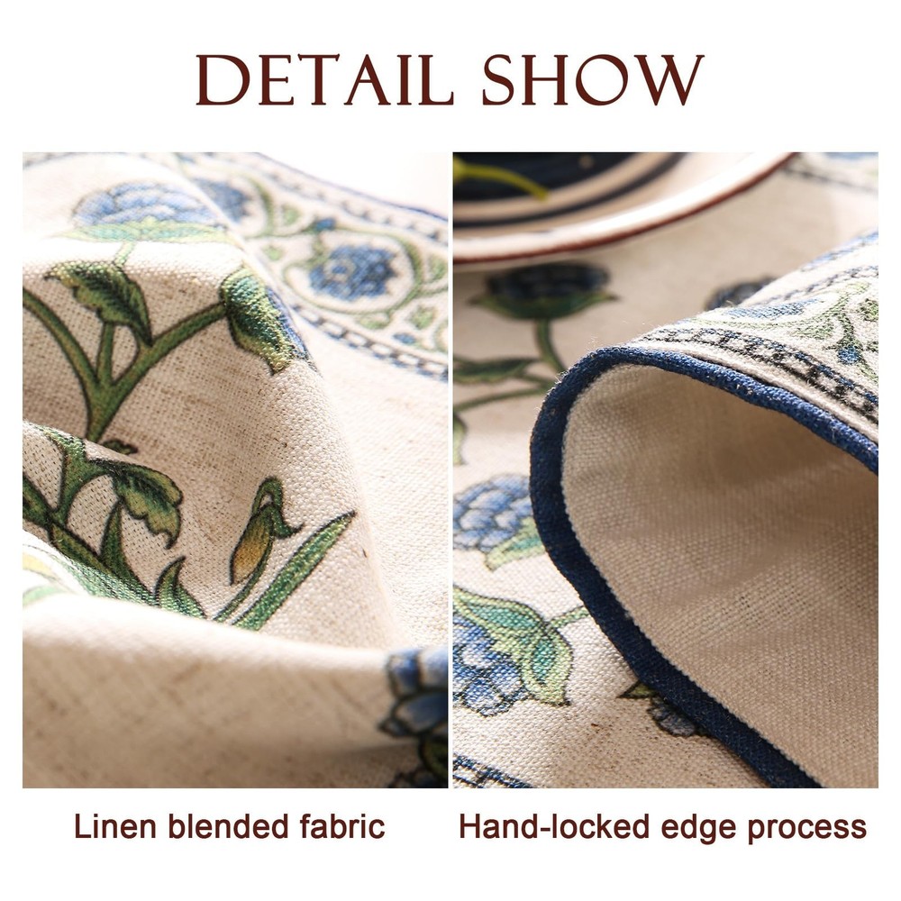 patdrea Designer Blue Rustic Elegant Floral Patterned Linen Table Runner 102 ...