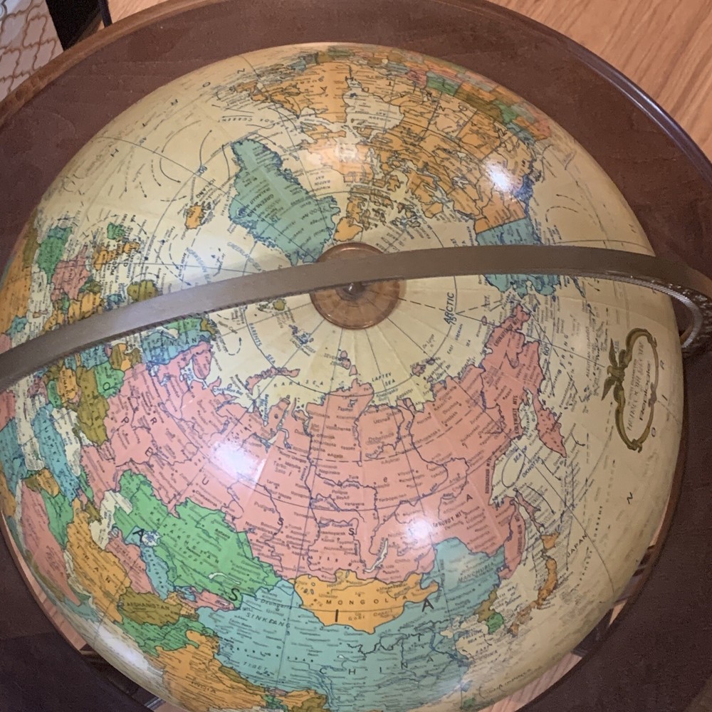 Replogle Heirloom Illuminated Floor Globe 16" Solid Wood Base Vintage 70's