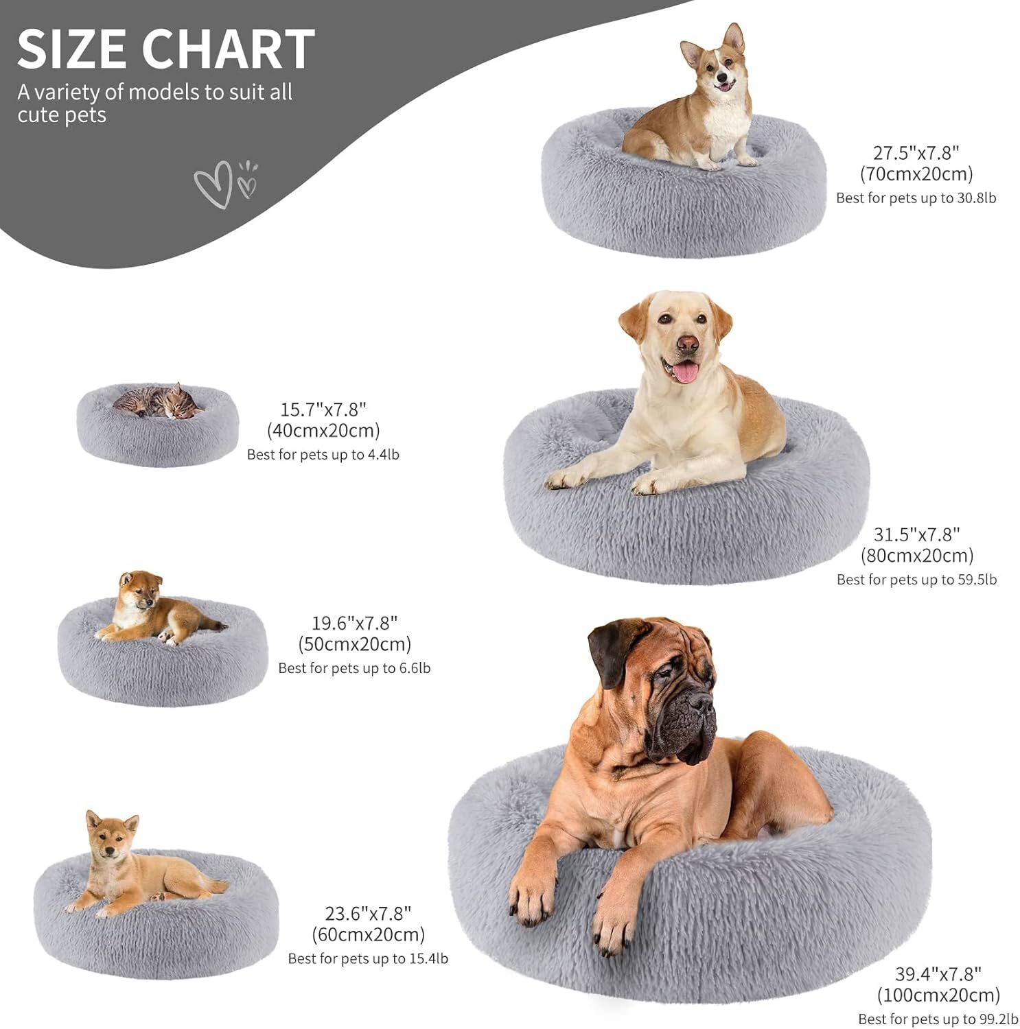 Donut Plush Pet Dog Cat Bed Fluffy Soft Warm Calming Bed Sleeping Kennel Nest
