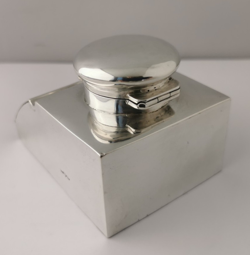 Rare Solid Silver Inkwell & Double Stamp Box Combination - Chester 1903