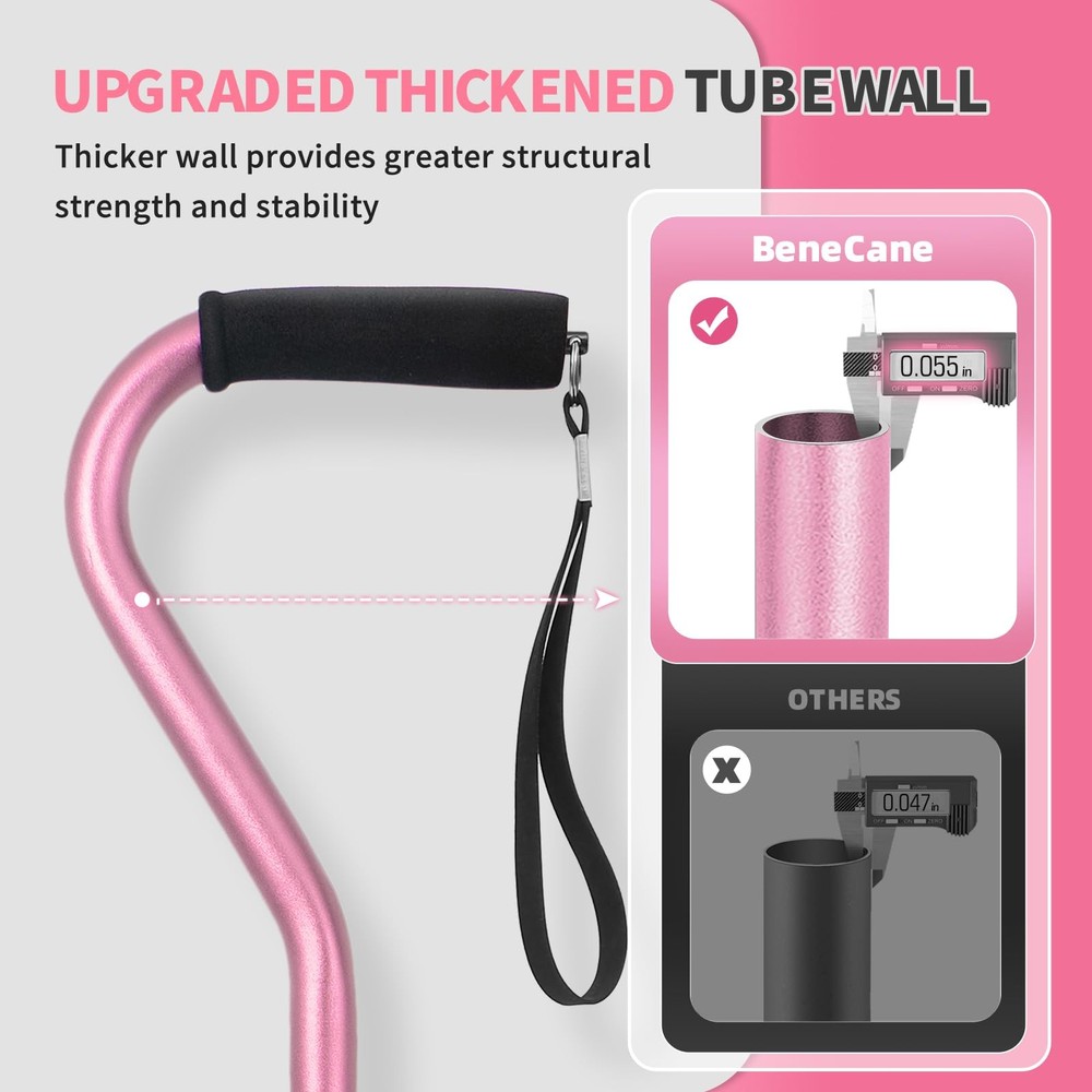 BeneCane Quad Cane Adjustable Walking with Offset Soft 10 Size, pink
