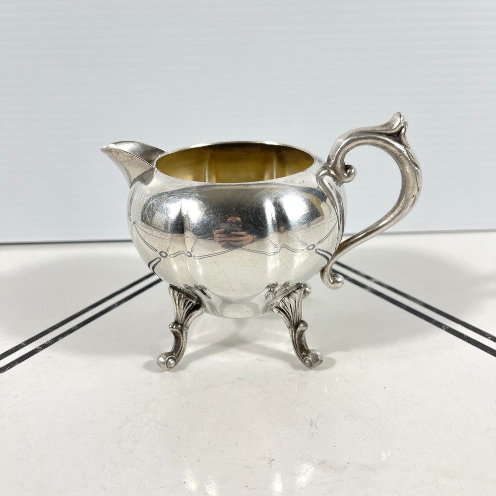 Sheridan Silver on Copper Footed Creamer Pitcher Etched Melon Design