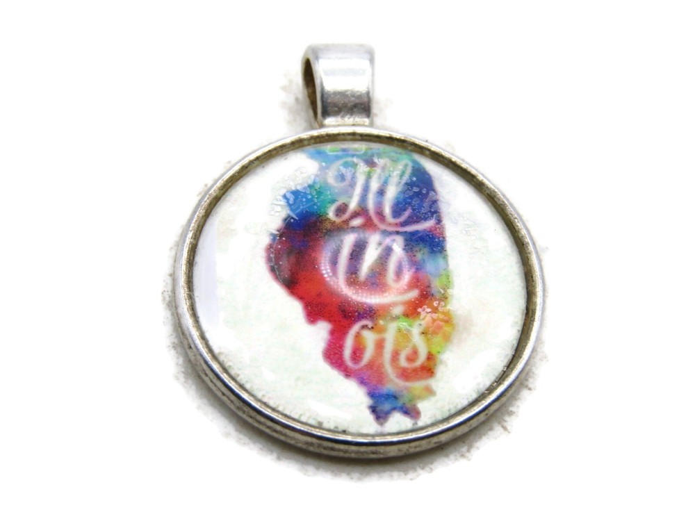 Illinois Lettered Necklace Charm Silver Tone