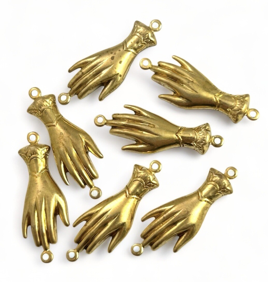 Vintage Connectors Lot Victorian Woman Hand Brass Stampings Jewelry Making Craft