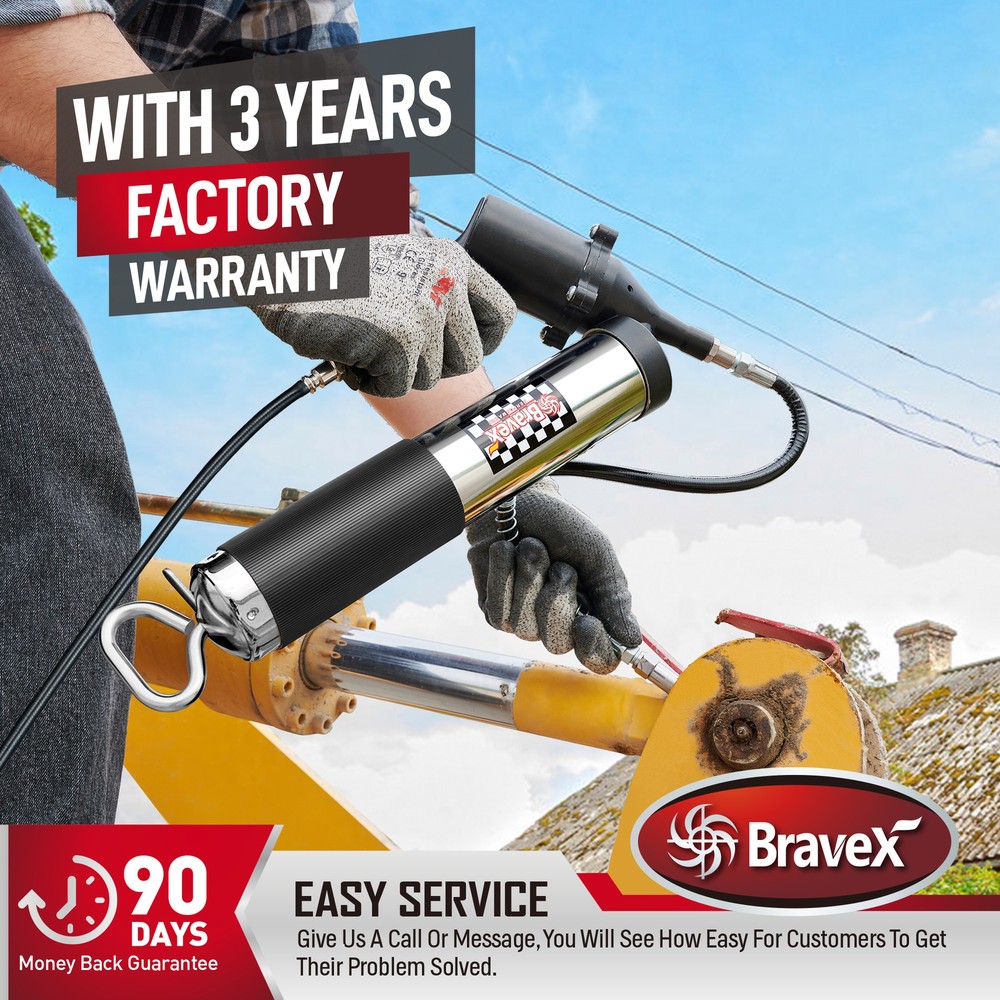 Bravex Professional Pneumatic Automatic Grease Gun, Continuous Cycle 6000 PSI