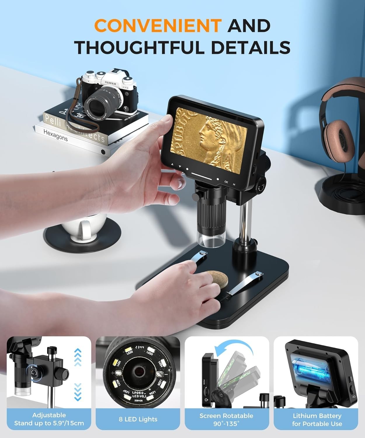 Microscopio digital de 4,3 pulgadas, 1080P, 10 megapíxeles con pantalla HD NUEVO