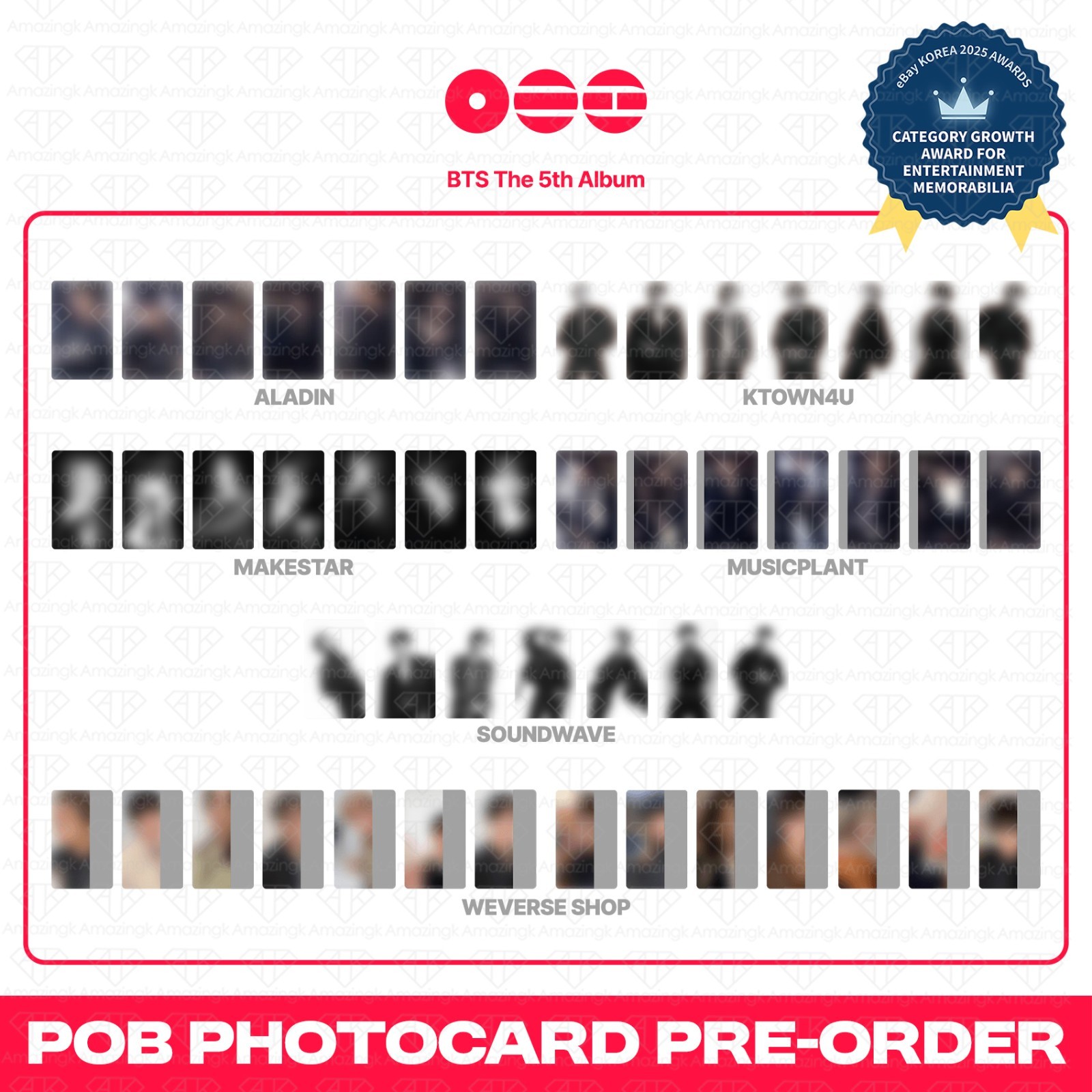 [PreSale] BTS 5th Album ARIRANG POB Photocard & Album Set KPOP