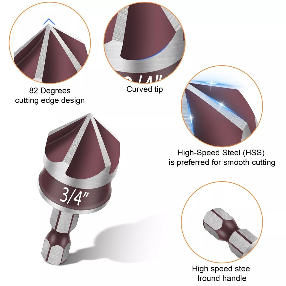 5PCS Countersink Drill Bit Set, 82 Degree HSS Counter Sink for...