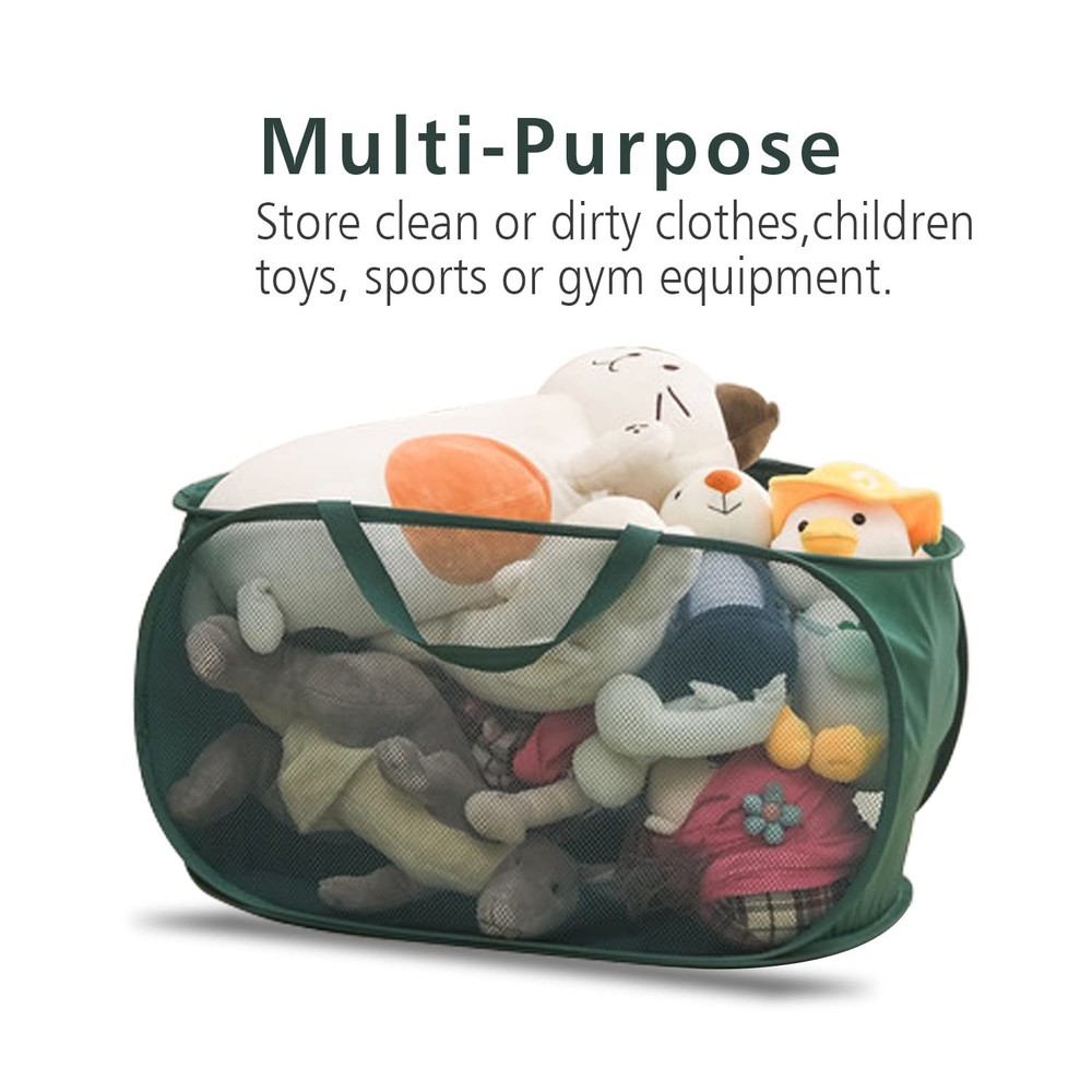 Pop Up Laundry Hamper,Collapsible Horizontal Baskets with Handles & Side Pock...