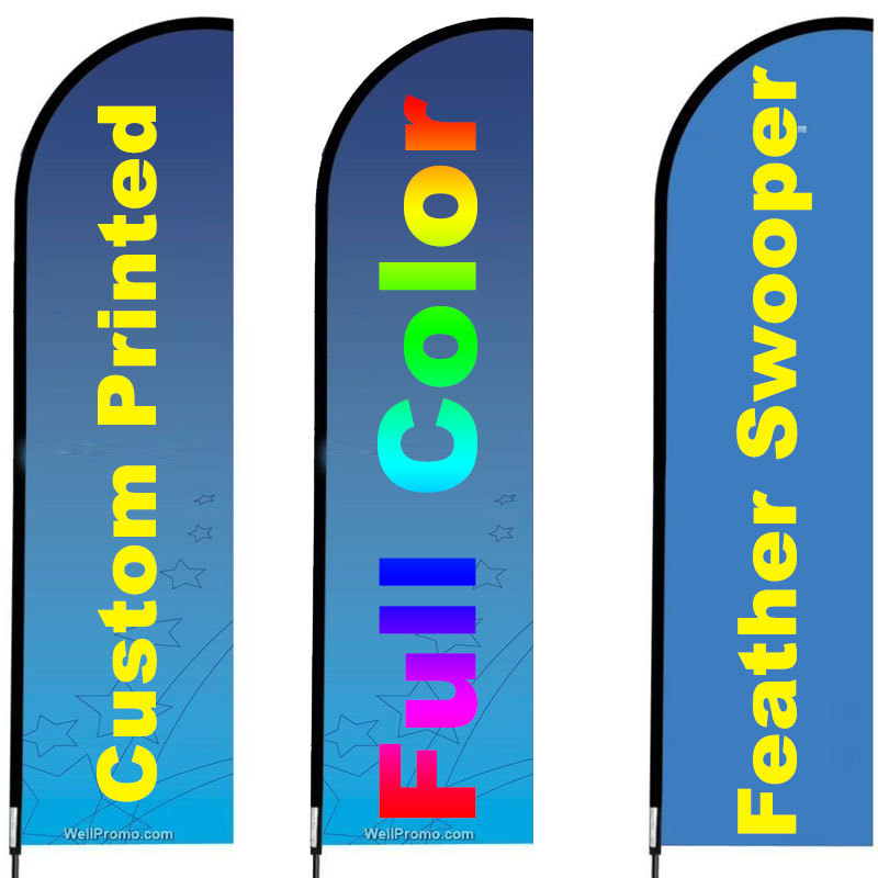3 Customized Feather Flags 12' Full Color Swooper Flag Only, 3oz Polyester