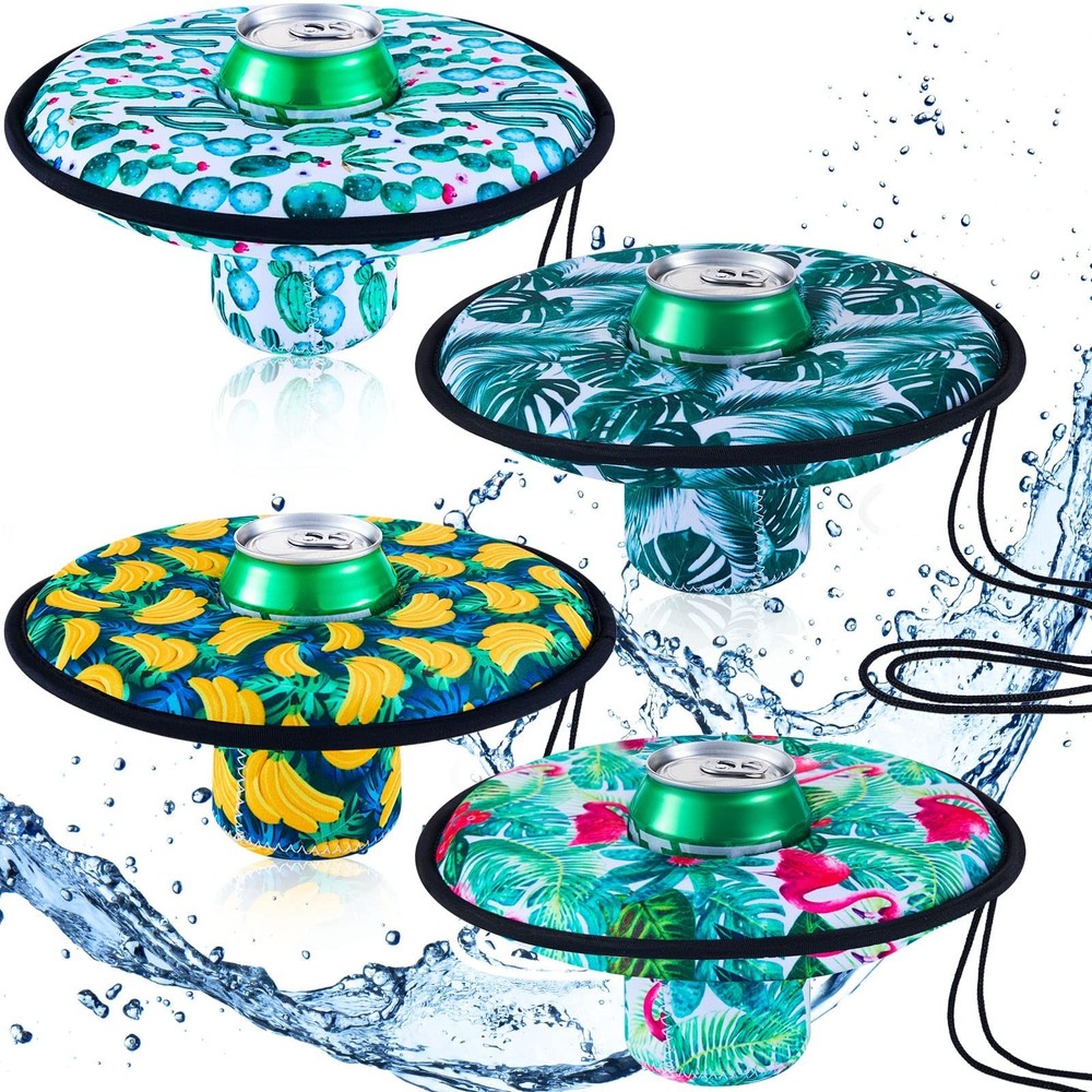 Rtteri 4 Pcs Neoprene Floating Drink Holder Pool Drink Floating Coaster Pool ...