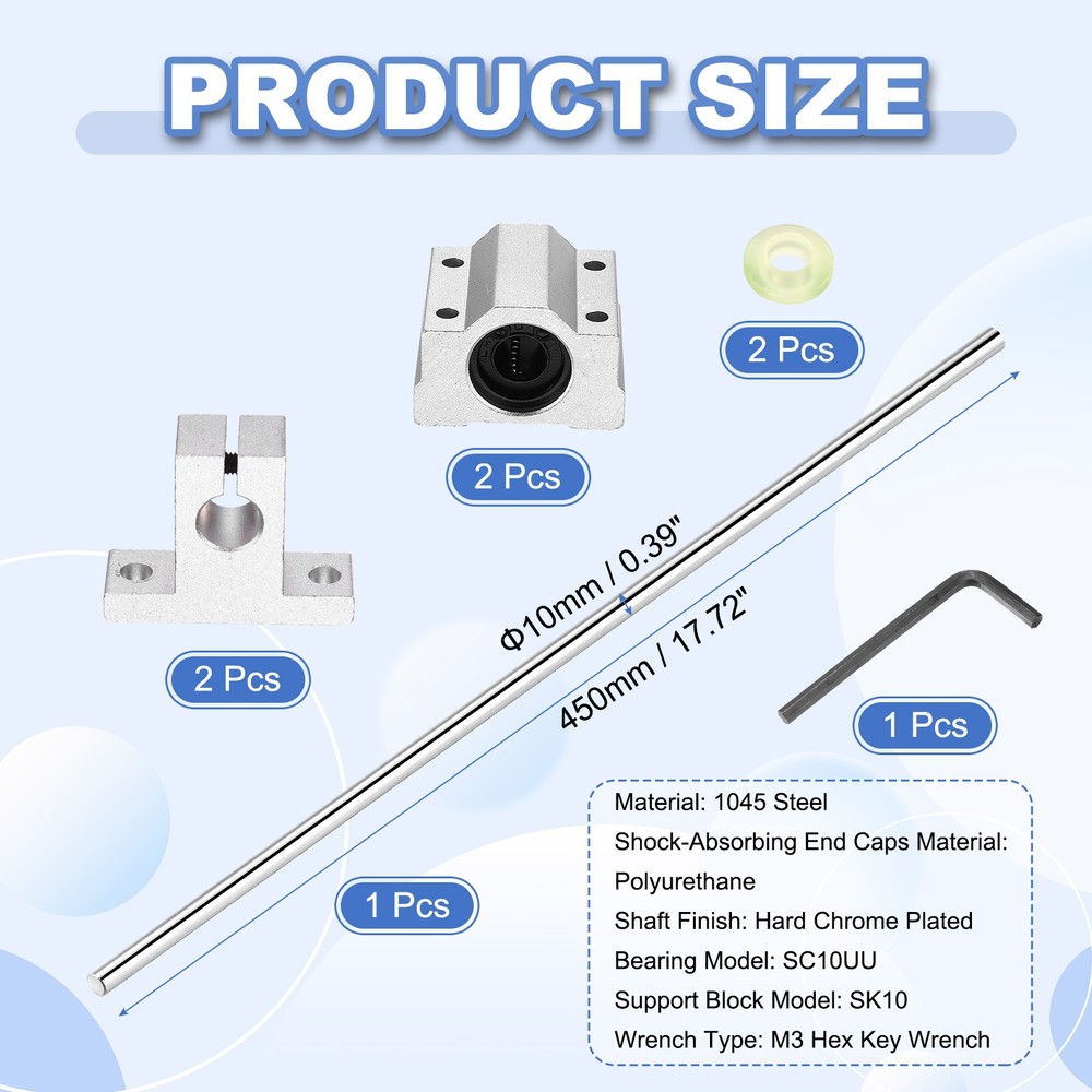 10mm x 450mm Linear Motion Rod Shaft Set, Linear Guide Rails for 3D Printer