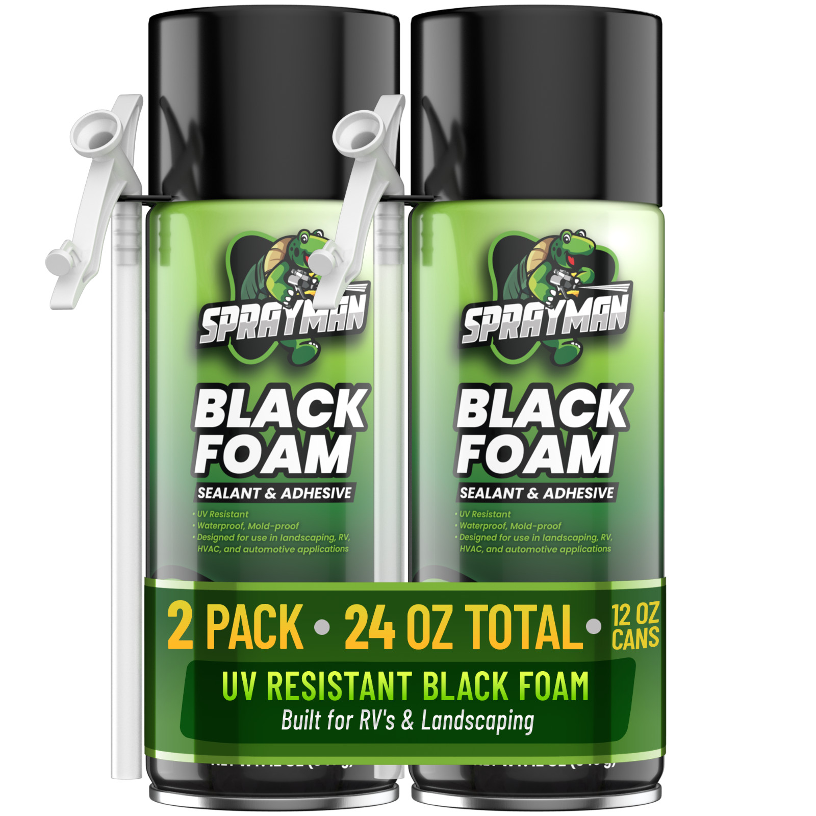 Sprayman Black Foam Sealant - Pond Waterfall Landscaping, 12oz 2 Pk - Straw Use