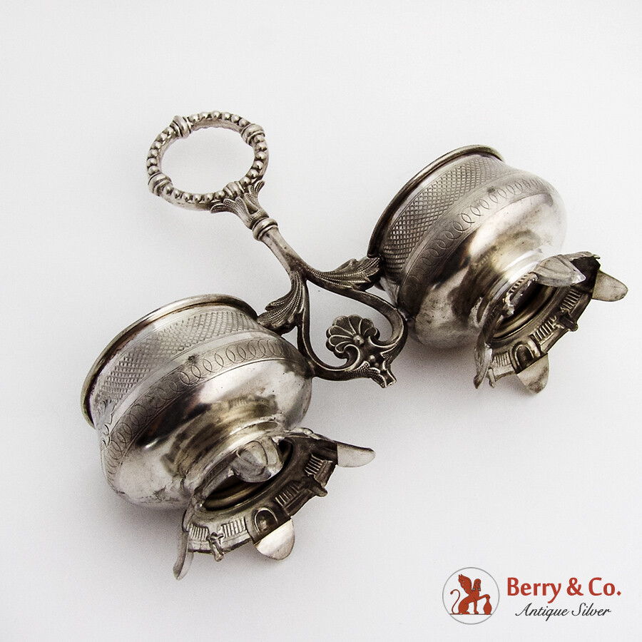 Engine Turned Double Salt Dish Handled 800 Standard Silver 1890