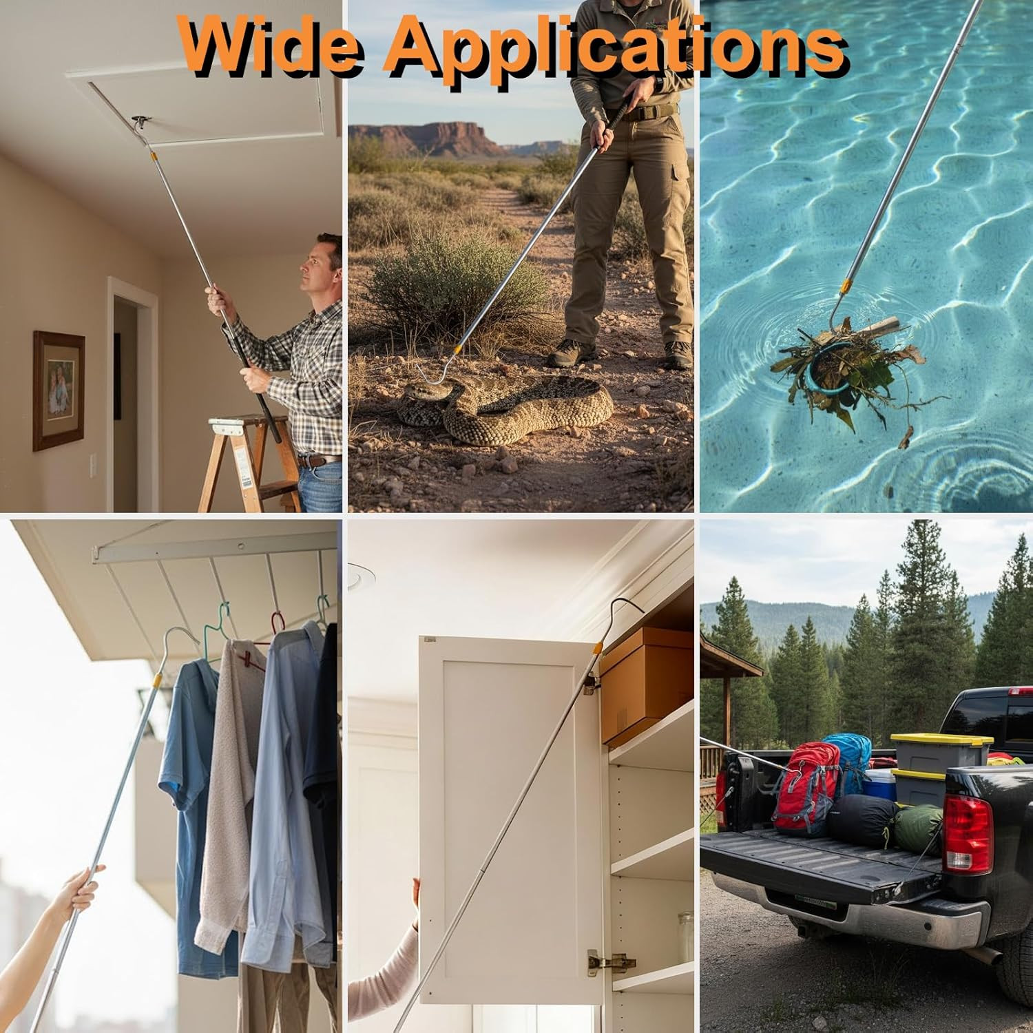 Portable RV Awning Opener Pole, 63-Inch Easy Reach Telescoping Pole with Hook, P