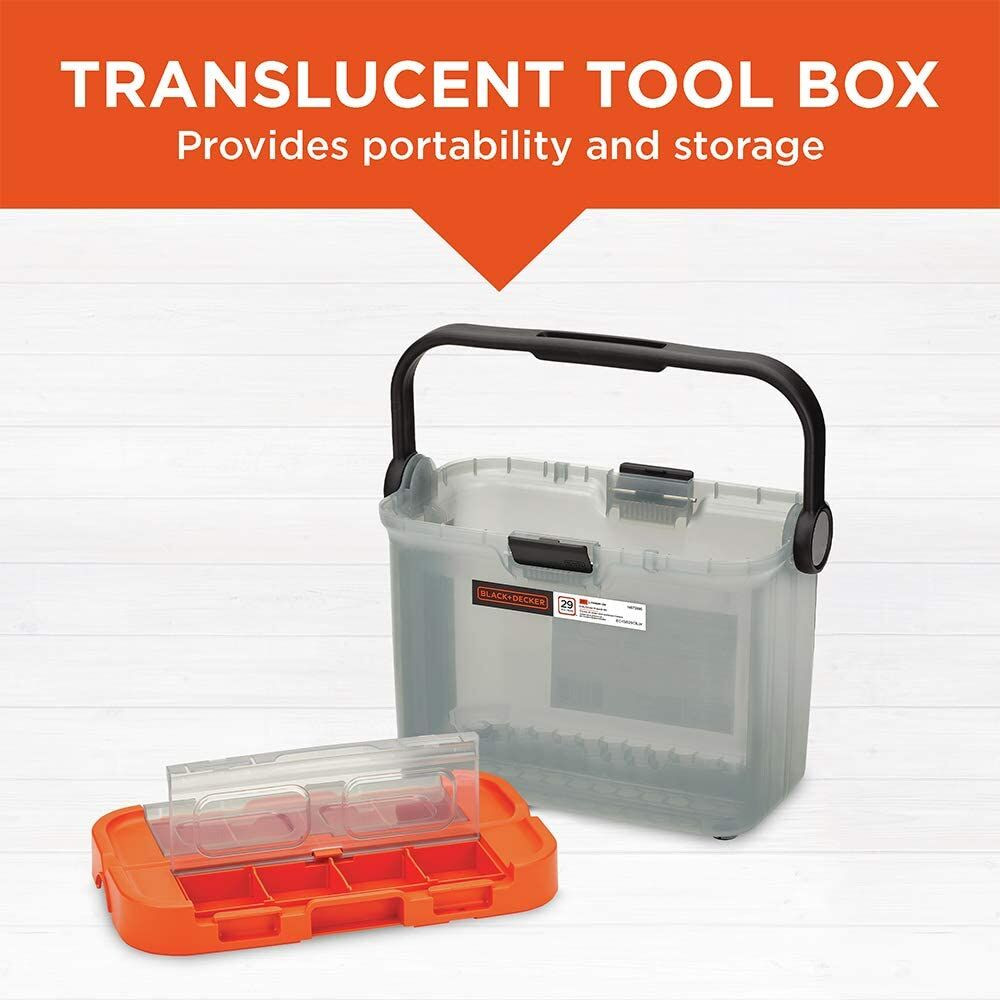 BLACK+DECKER 20v 29PC PK in Translucent Tool Box - BCKSB29C1