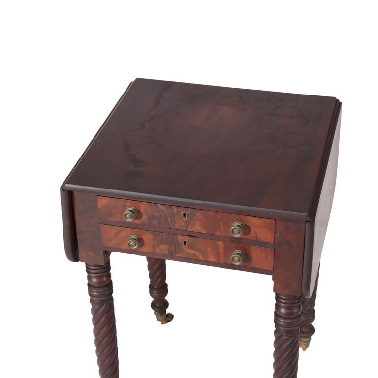 Sheraton Flame Mahogany 2 Drawer Drop Leaf Work Table c1830