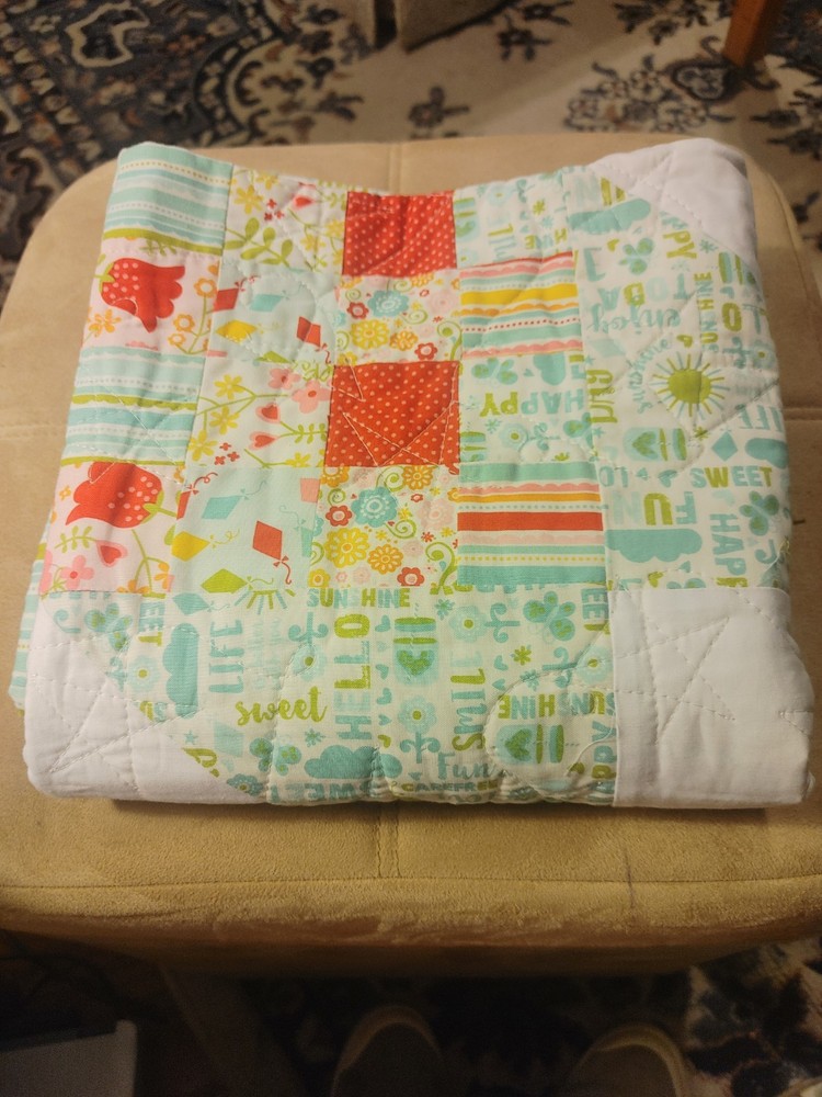 Handmade Patchwork Quilt Wall Hanging Star Block Pattern Nursery Bedding 42"x42"