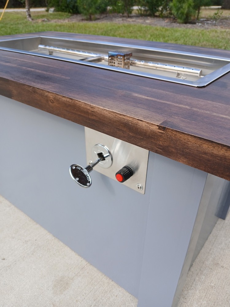 Fire Table Solid Wood Top Fire Pit Table