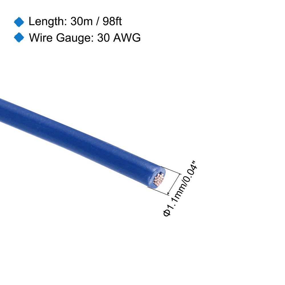 30AWG Stranded Wire PVC Hookup 30M/98ft Blue, Electrical Wire UL1007 Spool