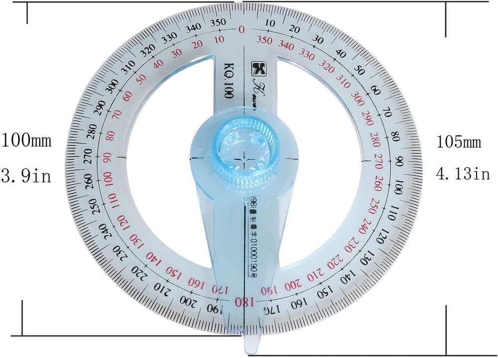 Swing Arm Protractor Plastic 4Inch 360 Degree with Light Blue