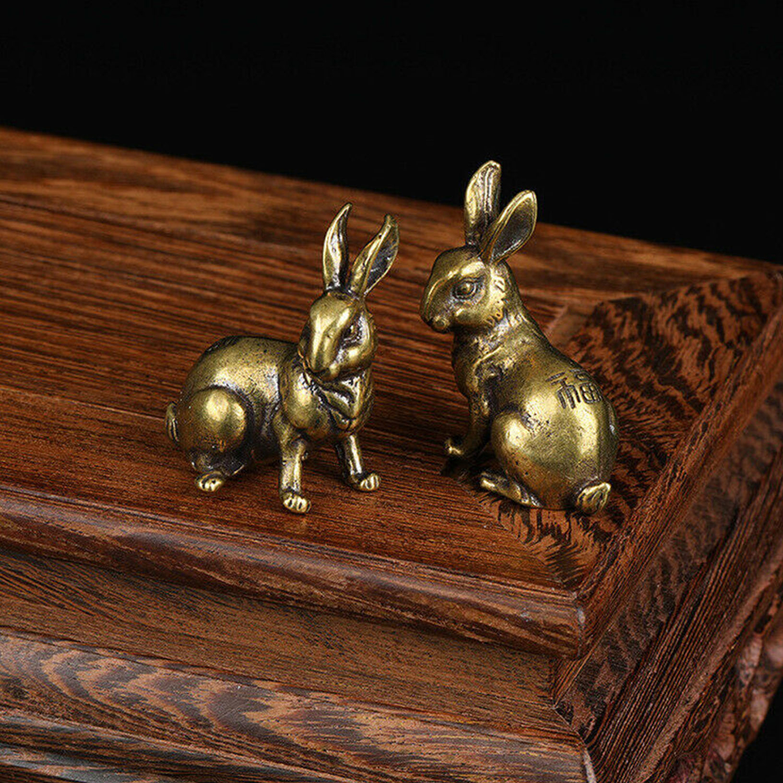 1 Pair Brass Rabbit Figurine Mini Rabbit Statue Ornament House Animal Figurines