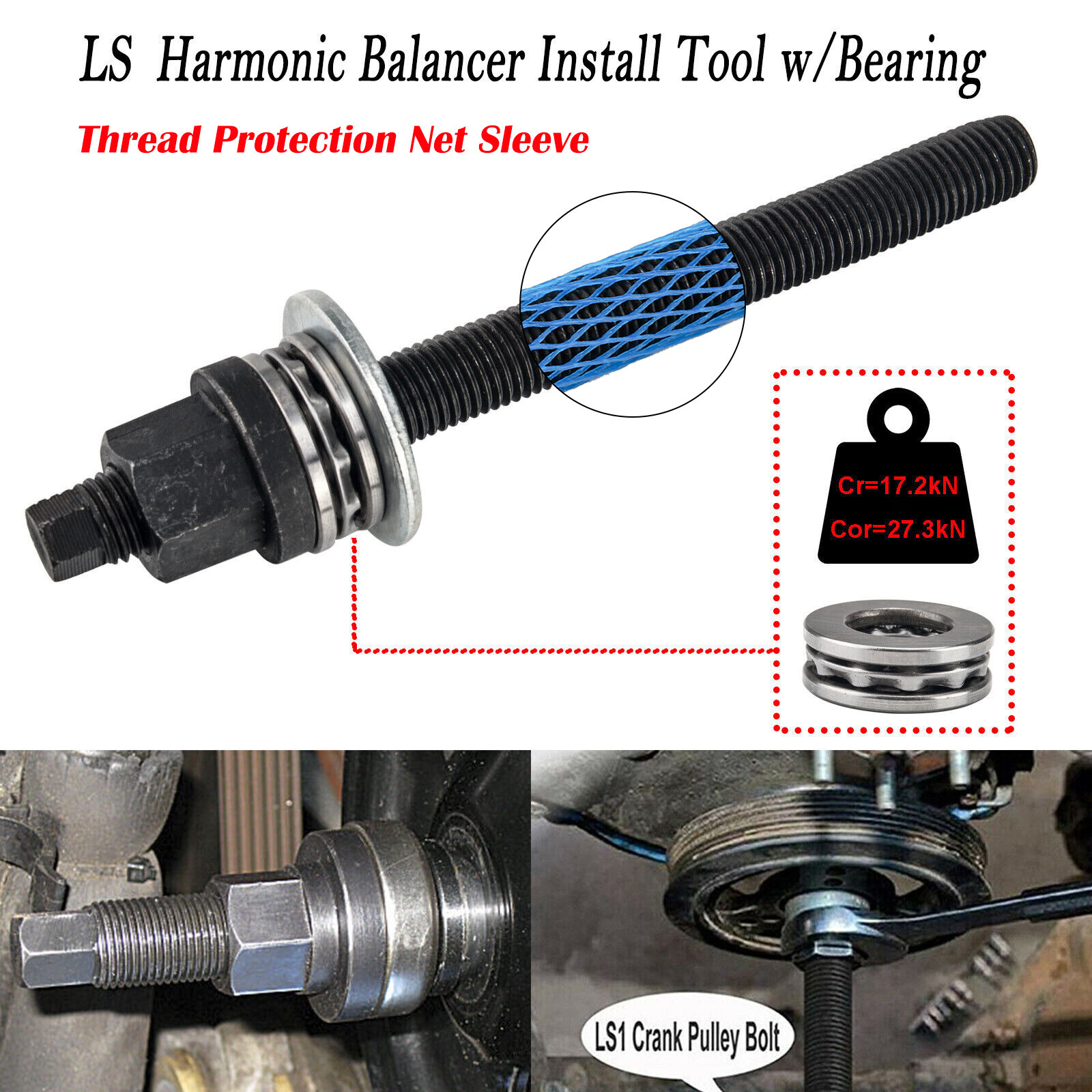 LS Engine Crankshaft Pulley Harmonic Balancer Installer Tool w/ Bearing For GM
