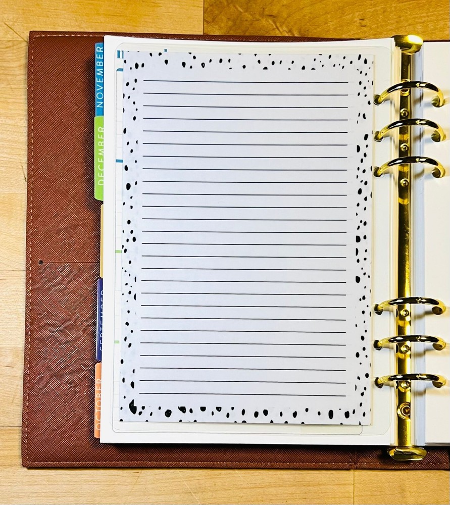 Lined Notes Lists Dashboard Insert 4 use with ErinCondren A5 Ring Agenda-