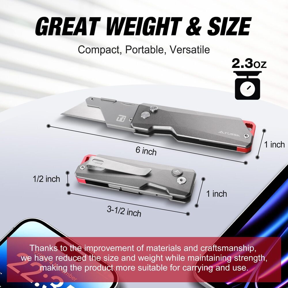 FLISSA Titanium Folding Utility Knife Quick Change Blade Razor Knife CNC Unibody