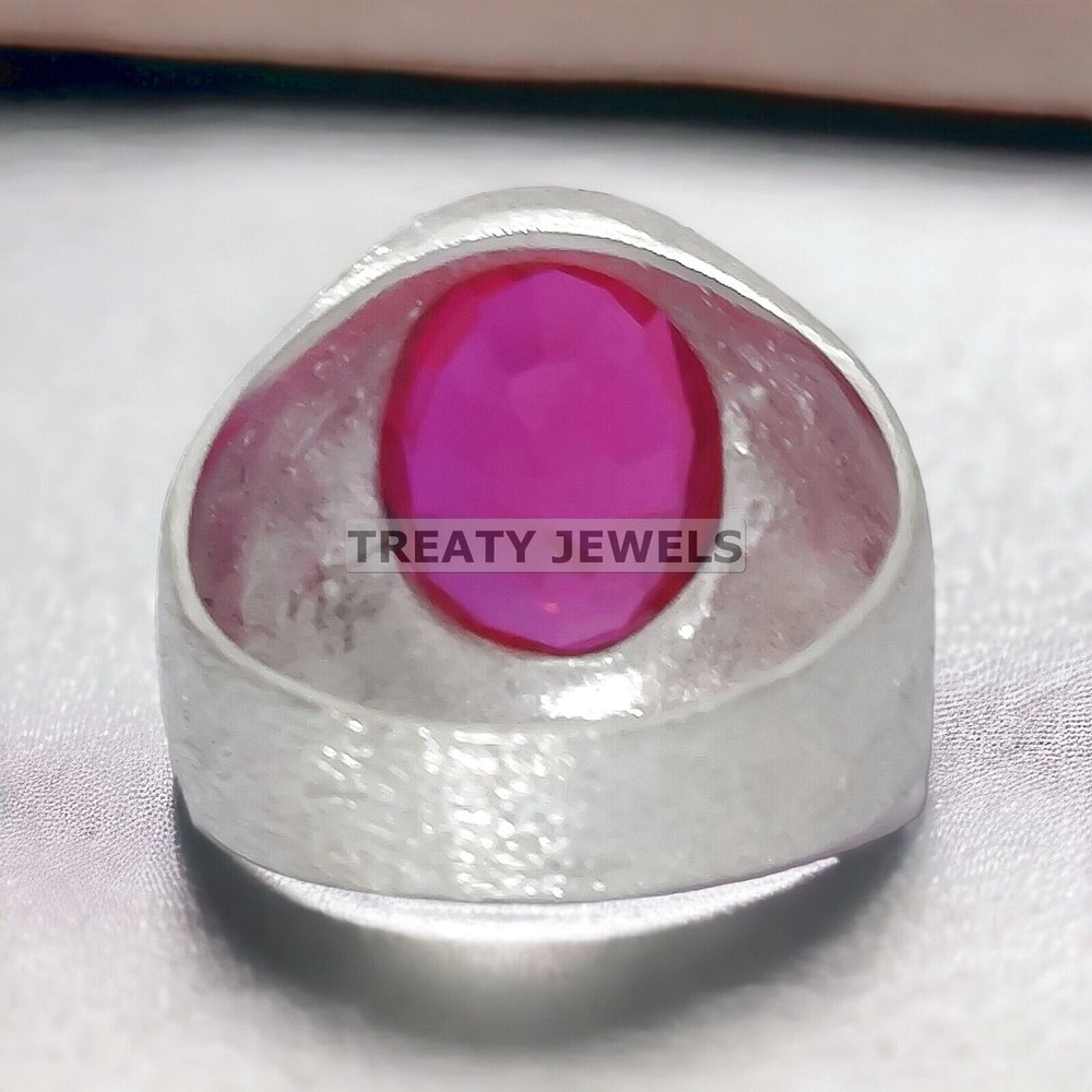 Ruby Oval Cut Gemstone With 14K Solid White Gold Ring For Men's #A17