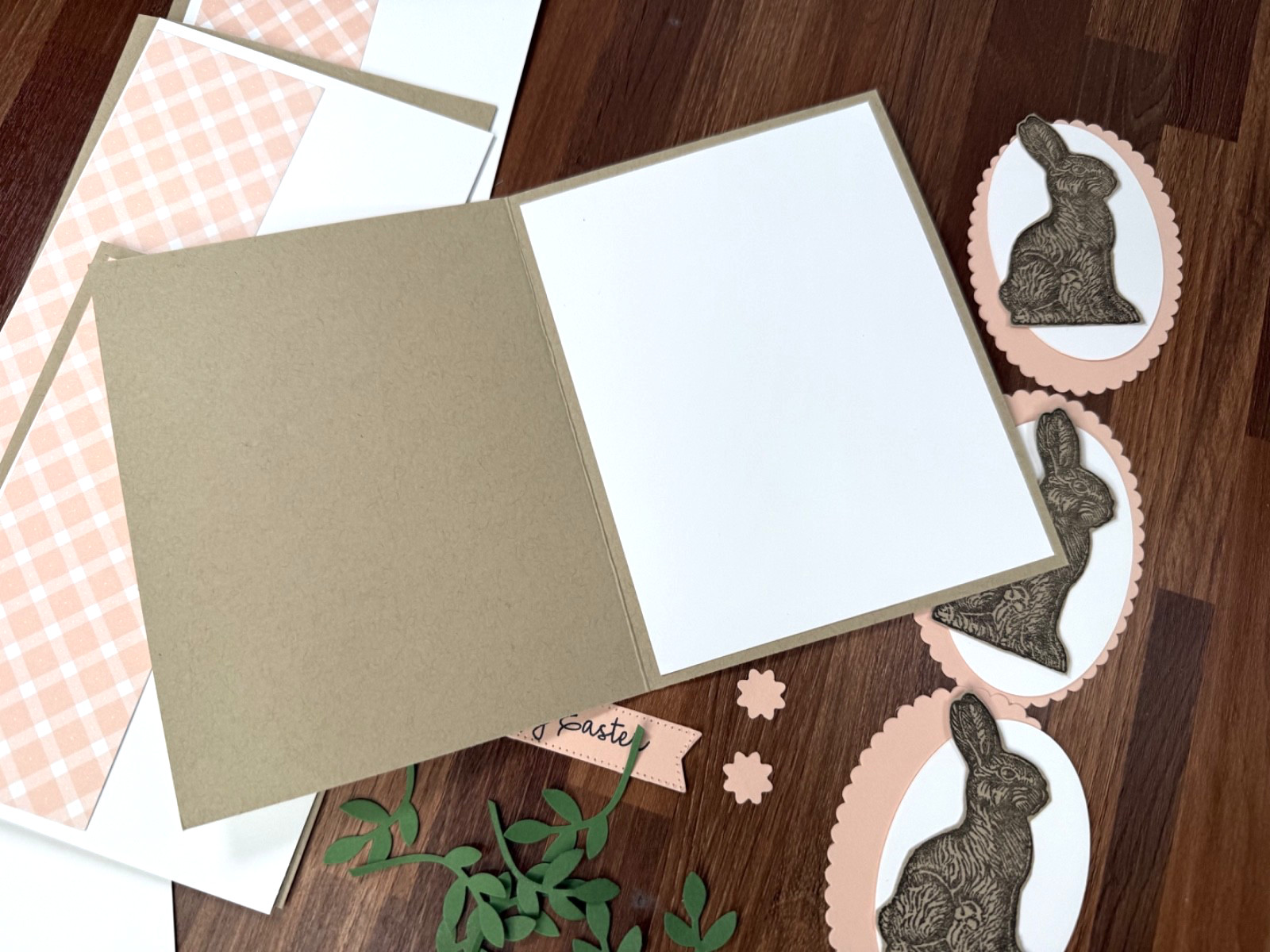 Stampin' Up! Card Kit HAPPY EASTER Chocolate Bunny Floral Plaid - Makes 4 Cards