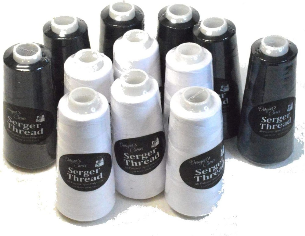 12 Black & White Serger Thread Spools for Quilting Embroidery Overlock