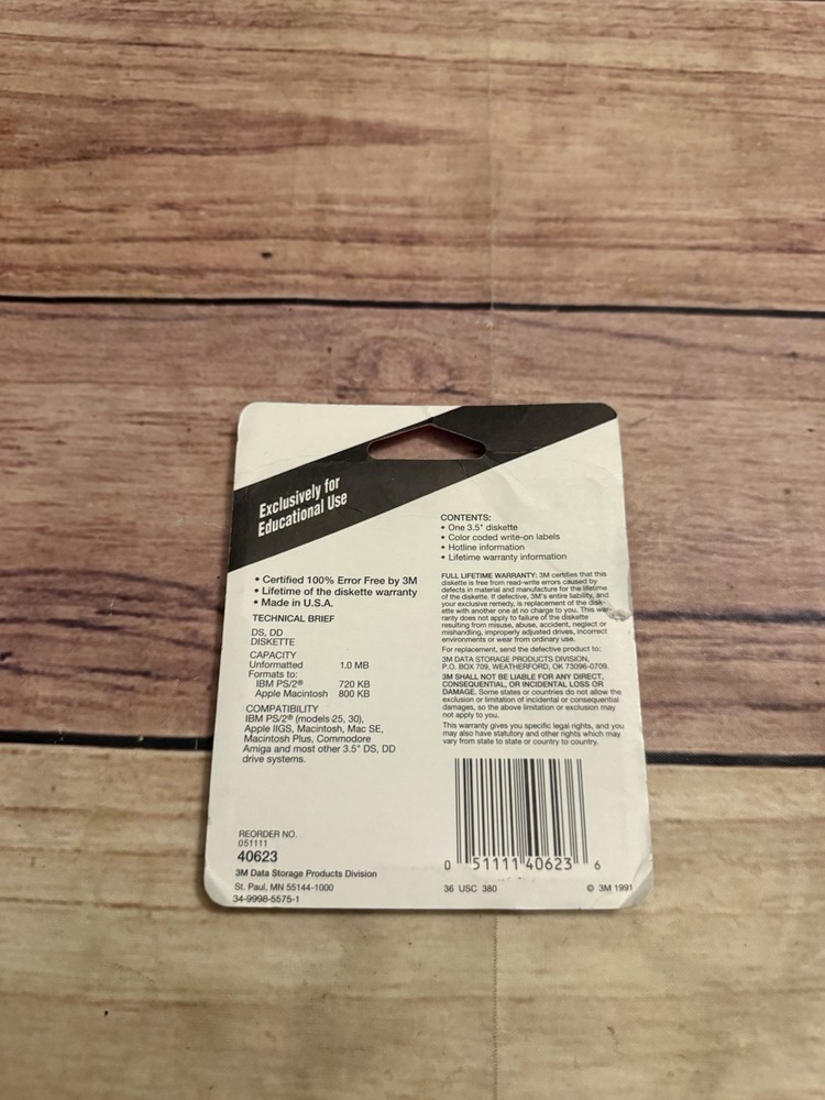 3M DS DD 3.5" Diskettes Formatted IBM Double Sided/Density Sealed Single Pack