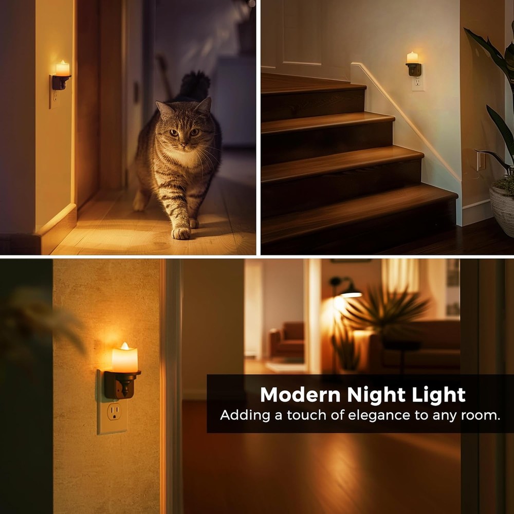 LED Amber Plug In Candle Night Light with Sensor