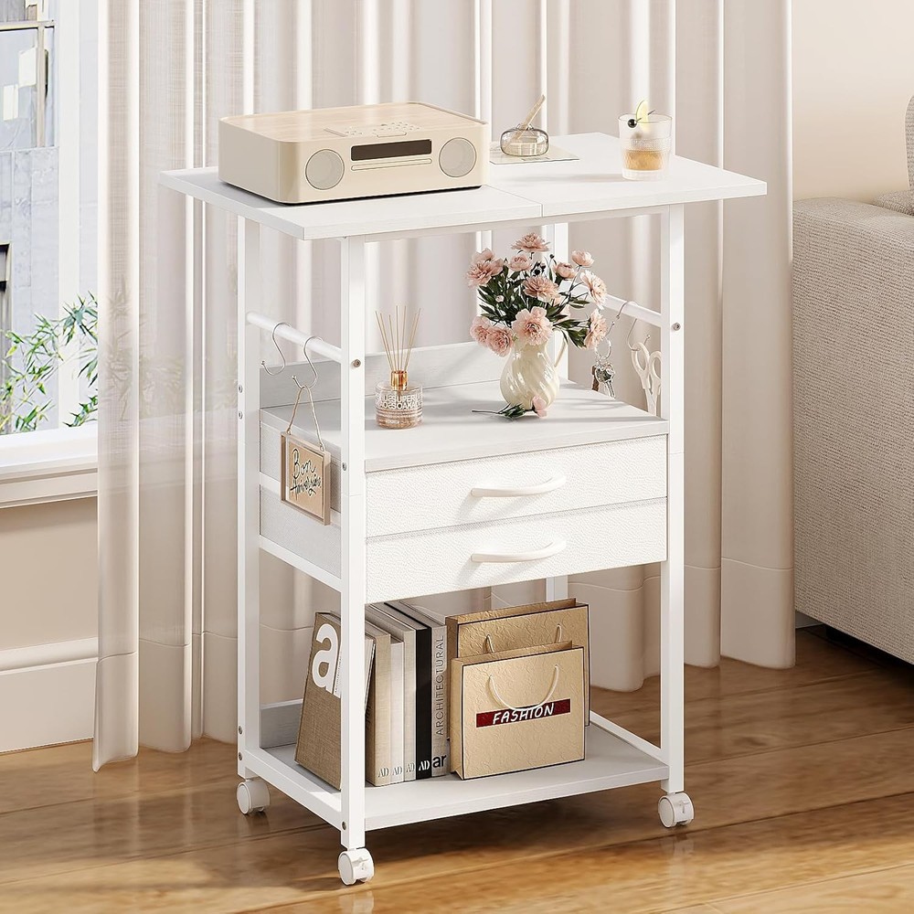 Large Printer Stand W/ Storage Fabric Drawer Under Desk Printer Table W/ Wheels