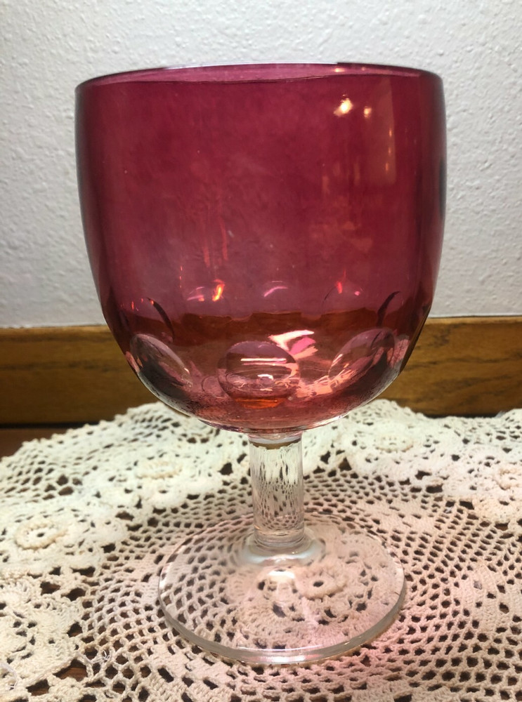 BARTLETT COLLINS VINTAGE FLASHED RUBY RED THUMBPRINT FOOTED STEMMED WINE GOBLET