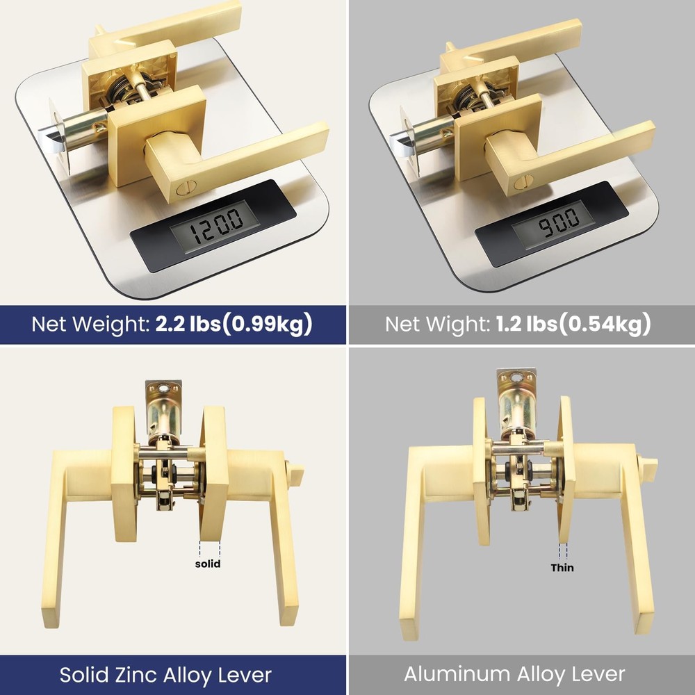 EHOMEWARE 1 Pack Door Levers Knobs Interior in Privacy Lever, Gold