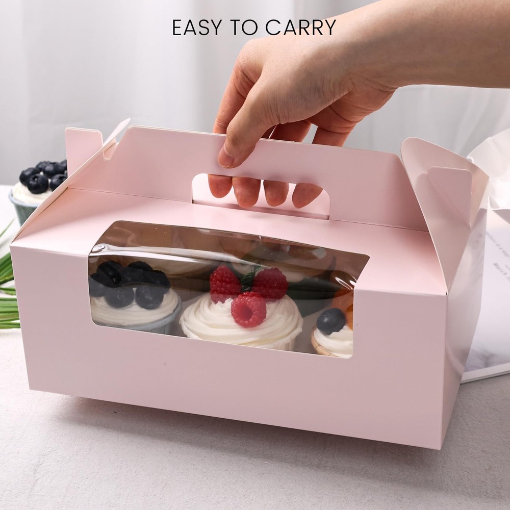 6 Count Cupcake Boxes8 Sets Pink Cupcake Containers with Window for Weeding B...