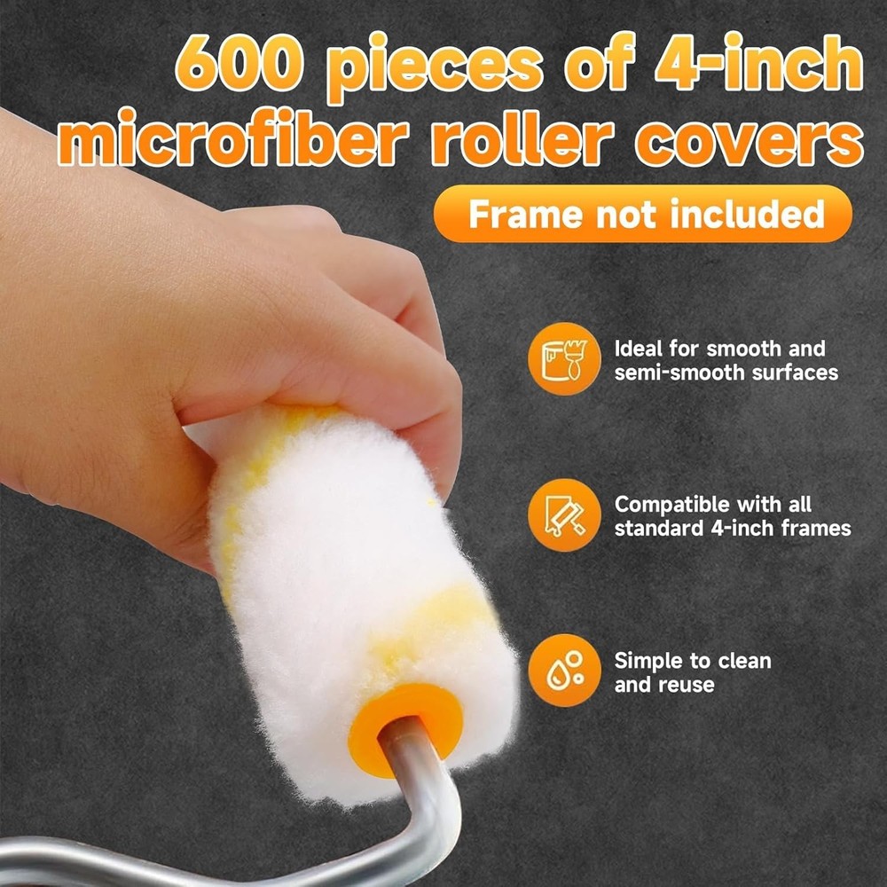 Quality Microfiber Paint Roller Covers, 4 Inch, 600 Pcs for Home Improvement