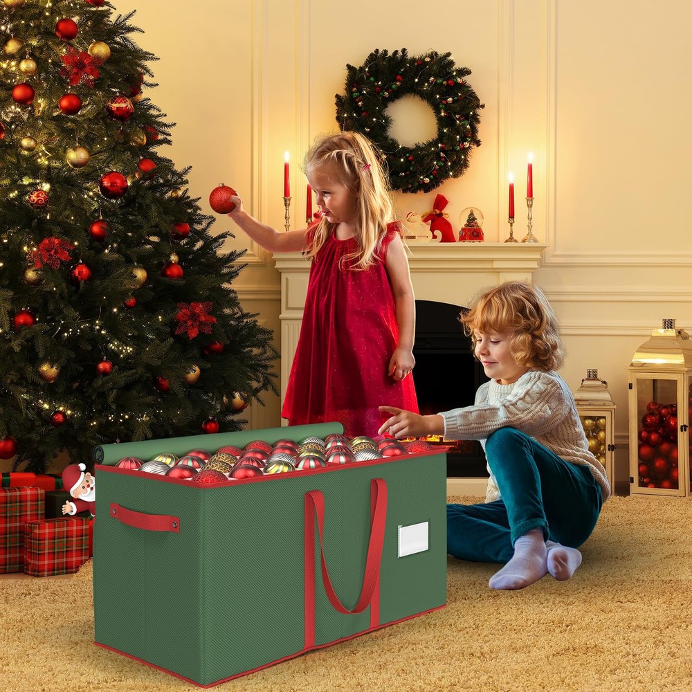 Winpull Christmas Ornament Storage Box with 8 Trays, Christmas Storage Container