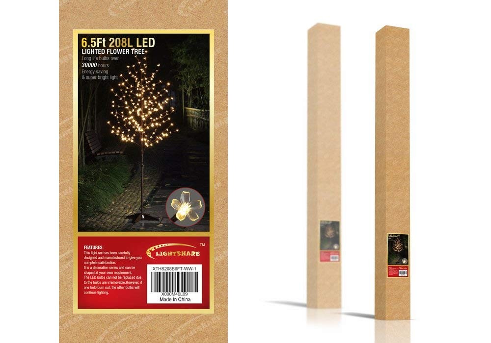 6.5FT 208 LED Cherry Blossom Tree, Lighted Artificial Tree for Decoration Ins...