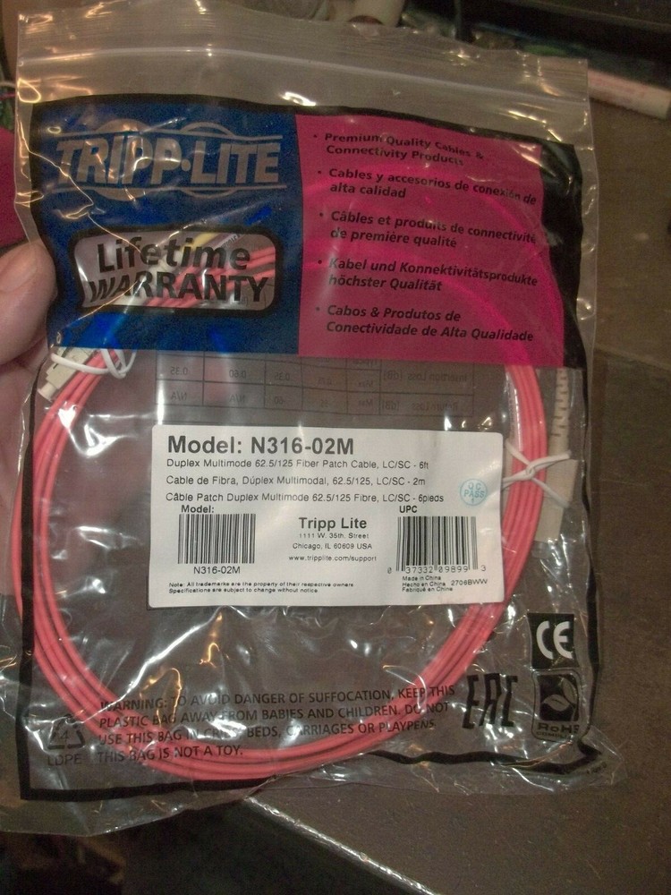 TRIPP-LITE N316-02M DUPLEX MULTIMODE FIBER PATCH CABLE 6FT (199-1)