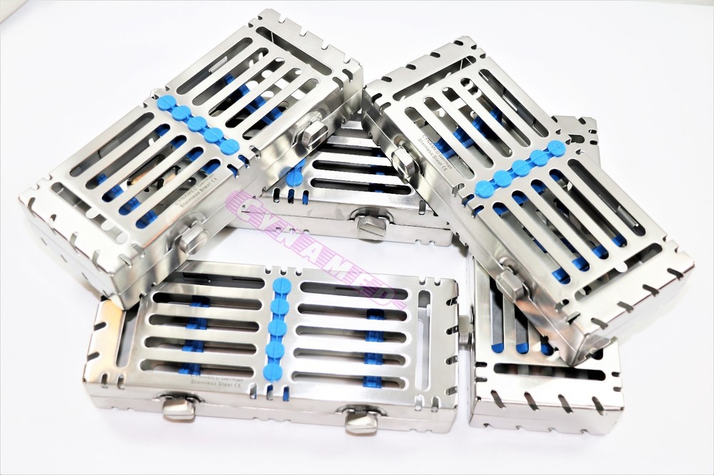 DOUBLE BUTTON DETACHABLE AUTOCLAVABLE STERILIZATION TRAYS 5PCS GERMAN GRADE BLUE