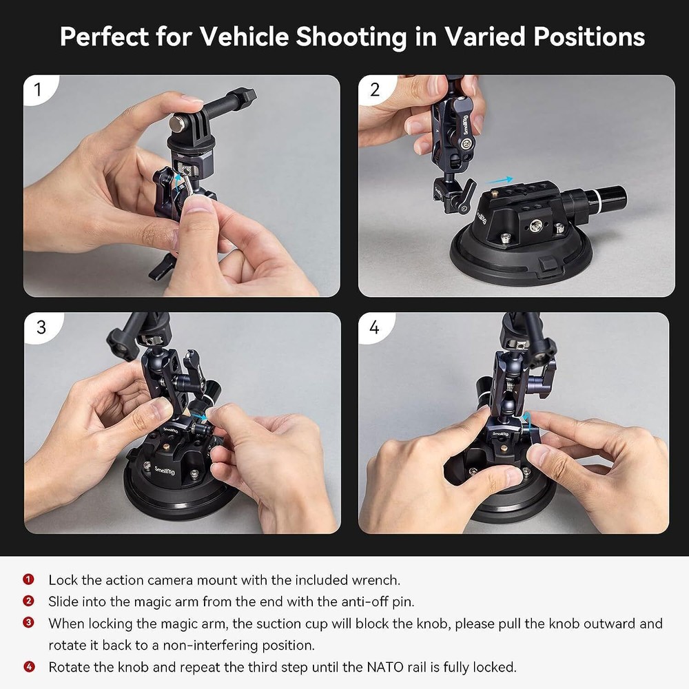 SmallRig 4" Camera Suction Mount with Ball Head Magic Arm Max Load 3kg