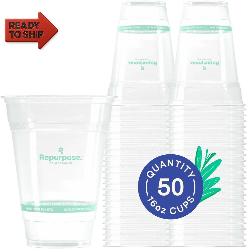 Repurpose 100% Compostable Plant-Based Clear Cold Cup | 16 Ounce Party Cups | 5