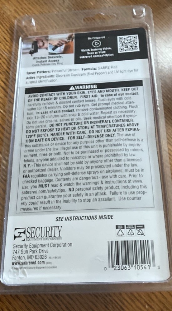 Sabre Maximum Pepper Spray W/ Quick Release Key Ring 15 Grams - NEW